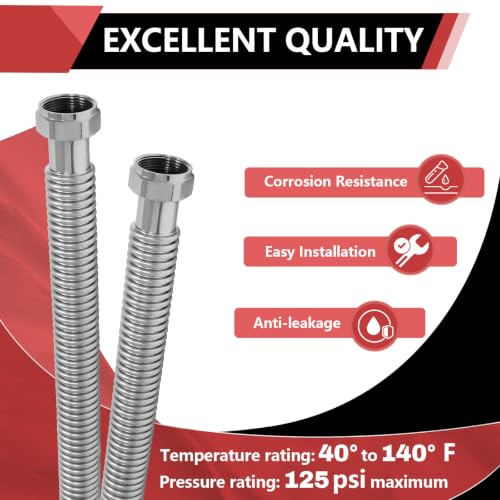 2 PCS EFIELD 24-inch 1-1/4" FIP X 1-1/4" FIP Stainless Steel Corrugated Hose Connector for Commercial Water Heater, Boiler,Water Softener - size: 24"L(1-1/4" FIP)