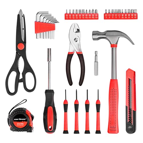 CARTMAN 39-Piece Household Tool Set, Red Hand Kit With Storage Case - color: Red
