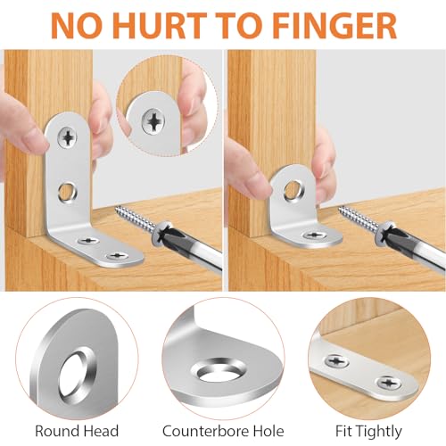 MAPVOLUT 32 PCS L Bracket, Heavy Duty L Brackets for Wood Shelves, with 100* Screws, 90 Degree Stainless Steel Corner Angle Bracket Metal Shelf Brackets Corner Cabinet, 16*(1.6x1.6in), 16*(0.8x0.8in) - size: 2 SIZE Silver