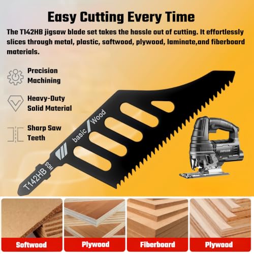 T142HB T-Shank Flush Cut Jigsaw Blades for Wood, HCS, 5 Pcs
