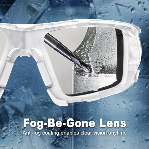 UKNOW Safety Glasses - Anti Fog Wraparound Lenses - Removable Foam Gasket - ANSI Z87.1 Protective Eyewear - Impact Resistant - color: White