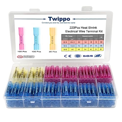 220Pcs Butt Terminal Connector Electrical Heat Shrink Wire Connector - size: 220pcs-butt connector