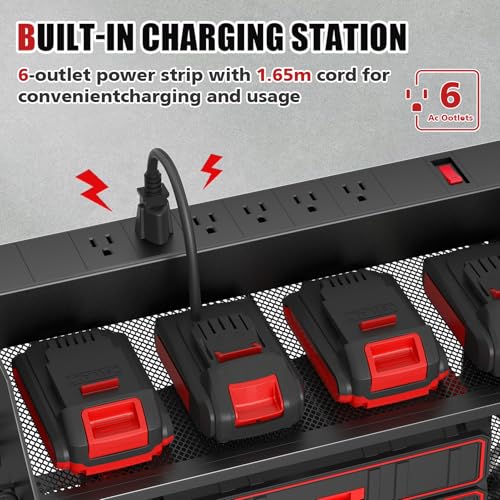 SUNALLY Power Tool Organizer Wall Mount with Charging Station,3 Layer, Red - style: 4 Drill Holders F