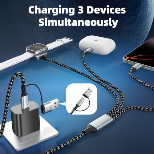 Travel Essentials 3 in 2 Multi Charging Cable for iWatch Charger/iPhone17-8 - color: Light Gray Watch, size: 1Pack 5FT