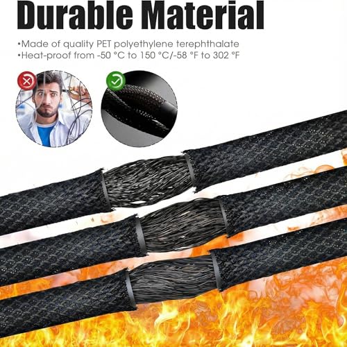 Tatuo 151 ft Braided Cable Sleeve Expandable Wire Sheathing(Black) - color: Black, size: 151 ft