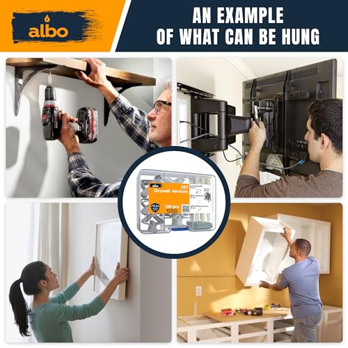 ALBO Drywall Anchor Kit with Screws - 120 Pcs Hollow Wall Set (Grey Butterfly, White Butterfly, Self Drilling, Screws) - Plastic Anchors for Drilling Hollow Walls - color: Kit 3in1