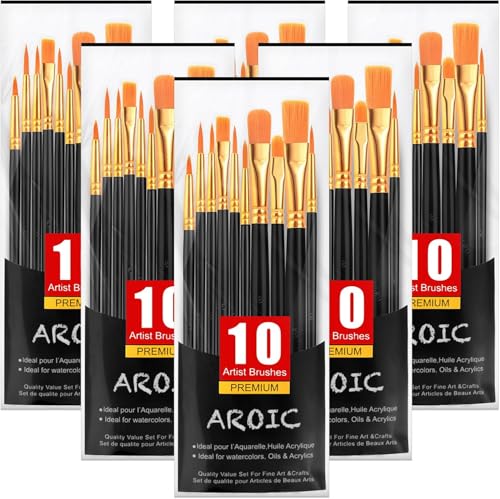 AROIC Acrylic Paint Brushes, 6 Packs / 60 pcs Nylon Hair Paint Brush Set - size: 60pcs-black