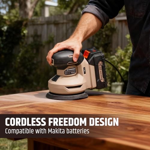 5" Cordless Random Orbital Sander, Brushless 6-Speed 6000–12000 RPM, Compatible with Makita Batteries,Electric Palm Orbital Sander for Sanding, Includes Dust Bag & 12PCS Sandpapers (Bare Tool)