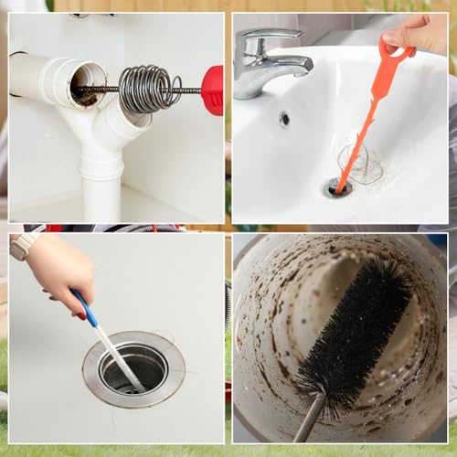 11-Piece Drain Cleaners Drill Attachments Set, 8-Piece Drain Cleaner Combination Cutter Heads with Pipe Brushes & Clog Removers