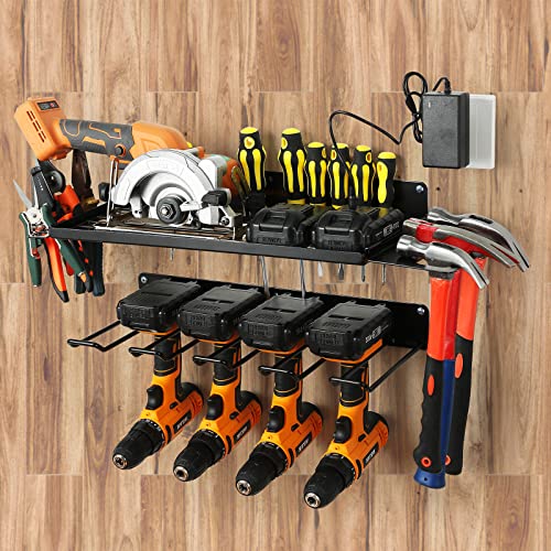 UU-Major Power Tool Organizer for Garage Organization,Drill Holder Wall Mount for Tool Stoarge, Tool Organizers and Garage Storage Shelves for Charging.Heavy Duty With 4 Holders - style: 1 shelf+1 rack+ear
