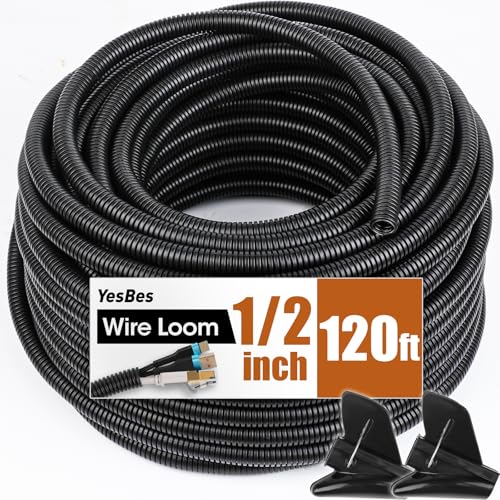 120 FT Wire Loom 1/2 Inch, Split Wire Loom Tubing Wire Conduit, Wire Protector Tubing – Black - color: 1/2" x 120ft-Black