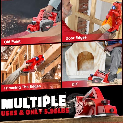 MtiolHig Cordless Planer Compatible with Milwaukee 18V Battery,Tool Only - color: Red