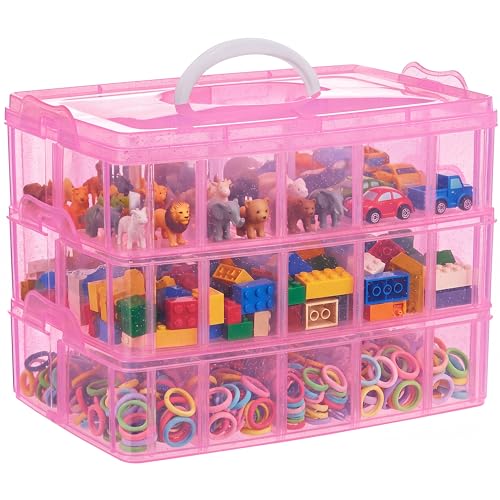 Bead Organizer 3 tier 30 grid Stackable Craft Hair Tackle Storage Pink - size: 3-Tier Pink