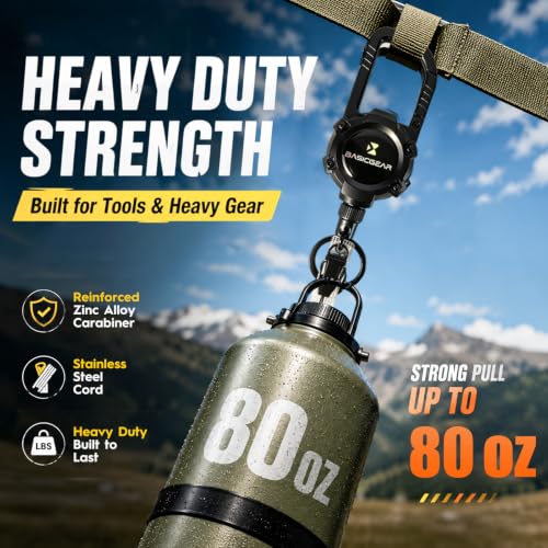 BasicGear Zinger Retractable Carabiner, Magnetic, 29in Steel Cable