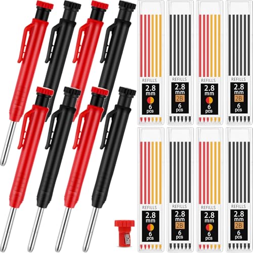 MotiMind 8 Pcs Mechanical Carpenter Pencils, 2.8mm, Black+red - color: Black+red