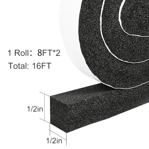2 Rolls 1/2 Inch W 1/2 T Weather Stripping Air Conditioner Open Cell Foam Seal Tape, Window Insulation High Resilience Seal Strip for Doors Window,Total 16FT - size: 1/2IN*1/2IN*16FT