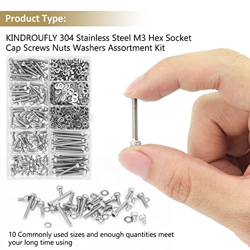 542 Pieces M3 x 6/8 /12/16 /20/25 /30mm Hex Socket Head Cap Screws Nuts Washers Assortment Kit, 304 Stainless Steel, Fully Machine Thread - size: M3, style: Socket Head