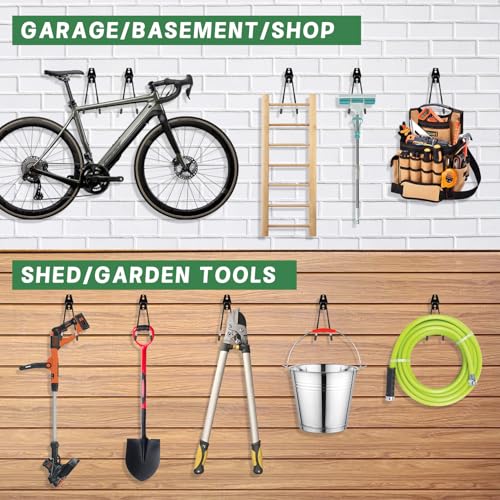 GURADESIGN 4-Piece Garage Hooks Wall Mount Storage Hanger with 4 Extension Cord Holder Organizer, Heavy-Duty Steel, 7.5 inch Ladder Hooks for Garage Wall - style: Large Hooks