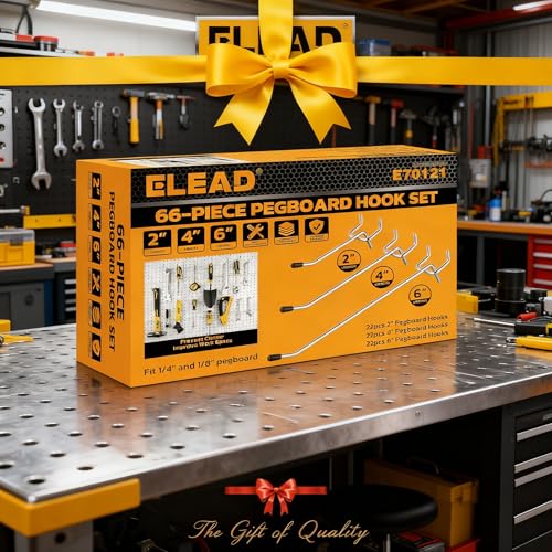 ELEAD 66-Piece 2/4/6 Inch Pegboard Hooks, Heavy Duty Peg Board Organizer Accessories, Peg Board Tool Hangers Fit for 1/4" and 1/8" Pegboard Hanging Tools Garage, Workshop, and Craft Storage - style: 66-Piece 2&4&6 Inch