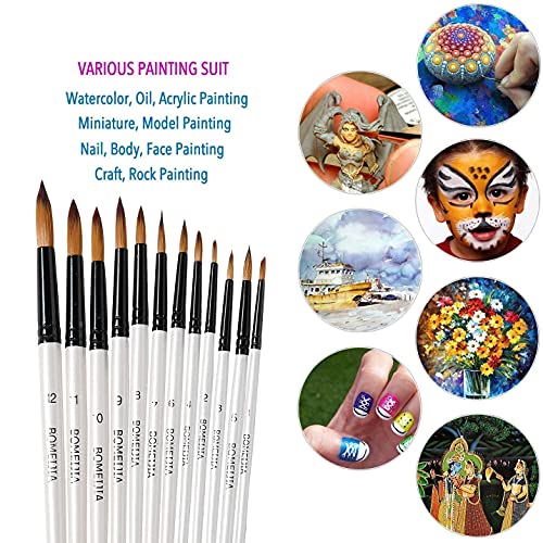 GETHPEN Acrylic Paint Brushes Set,12PCS Round-Pointed Tip Paint Brushes - style: Round