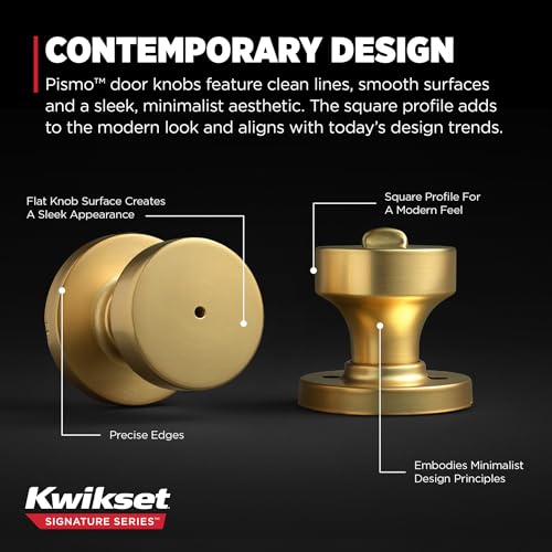 Kwikset 730PSKRDT-4 Pismo Knob with Round Rose Privacy Lock with 6AL Latch and RCS Strike Satin Brass Finish - color: Satin Brass, size: 1 Pack