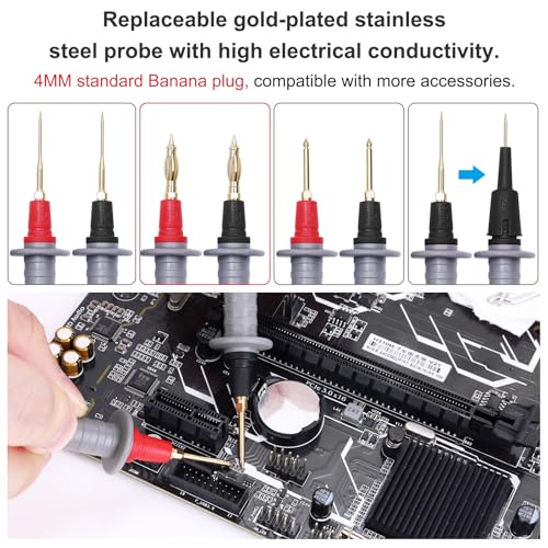 28 Pcs Multimeter Test Leads Kit with Replaceable Gold-Plated Multimeter Probes, Alligator Clips, Test Hooks,Back Probe Pins with Tool Bag