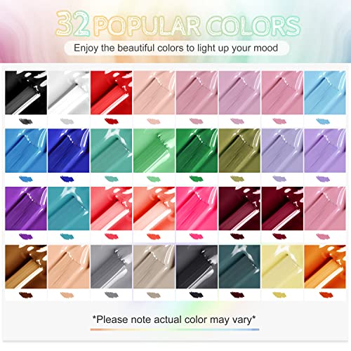 JODSONE 36 PCS Gel Nail Polish Set-32 Colors Gel Polish Kit Base Coat Glossy Matte and Glitter Top Coat Nail Polish Set Green Blue Red Pink Collection Gifts for Women - color: B02