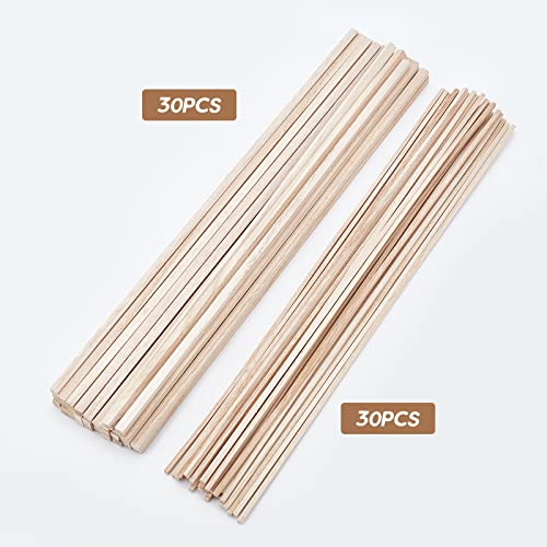 OLYCRAFT 60Pcs Tung Wood Sticks 12 inch Long Unfinished Wooden Strips Square Dowels Strips for DIY Molding Crafts Projects Making - color: Burlywood - Square - 2 Styles