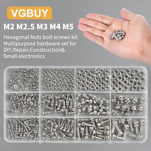 VGBUY 500Pcs Stainless Steel Nut and Bolt Assortment Kit, M2 M2.5 M3 M4 M5 Small Metric Machine Screws, Multipurpose Hardware Set for DIY Projects, Repairs, Electronics - style: 500PCS M2/2.5/3/4/5