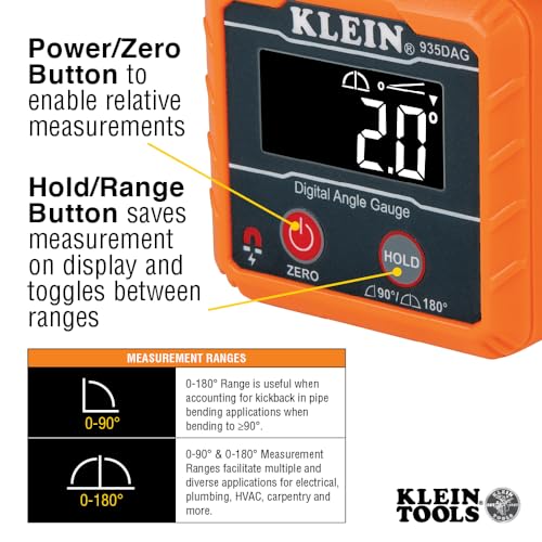 Klein Tools 935DAG Digital Electronic Level and Angle Gauge, Measures 0 - 90 and 0 - 180 Degree Ranges, Measures and Sets Angles - style: Gauge / Level