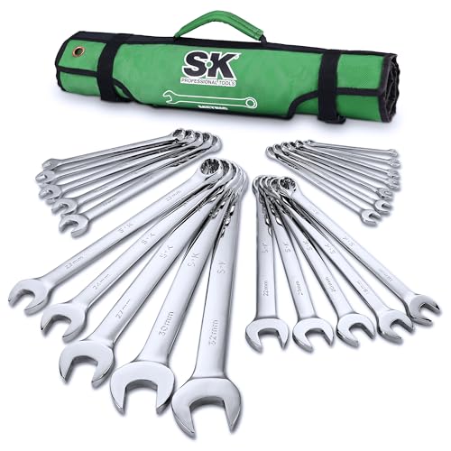 SK Combination Wrench Set, Metric 6 to 32mm, 22-Piece, Premium CR-V Steel - size: Metric 6 to 32 mm