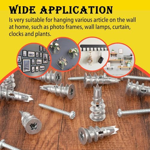 100PCS Zinc Self-Drilling Drywall Anchors, 50 Heavy Duty Hollow Metal Wall Anchors and 50#8 x 1-1/4'' Screws, Sheetrock Anchors and Screws Kit (White) - color: White Zinc Plating