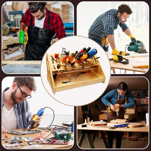 Screwdriver Organizer Desktop Screwdriver Holder 53 Slots Workbench Rack Stand Bamboo Tool Storage Organizer for Hammer Allen Wrench