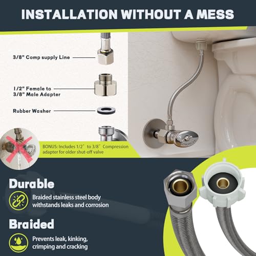Toilet Flange Repair Kit with Elastic Wax Ring & 16" Supply Line, Universal - style: Elastic Wax Ring Flange Kit with Water Supply Line