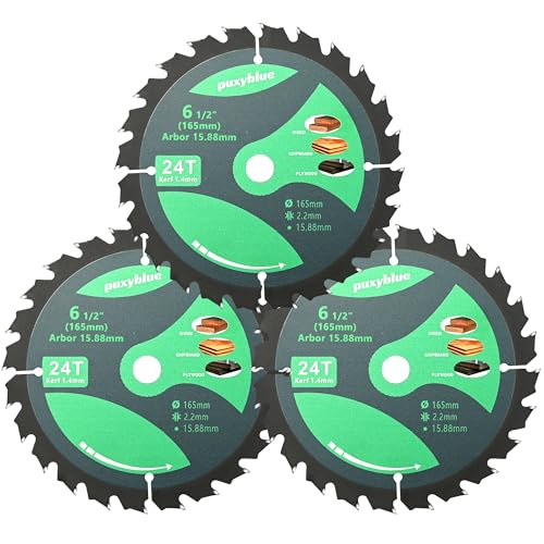 𝟮𝟬𝟮𝟲 Upgraded 3 Pack 6-1/2 Inch 24T Circular Saw Blades Fine Finish with 5/8" Arbor ATB Framing Saw Blades for Cutting Softwood Hardwood Laminate Plywood Chipboard Panels FRP MDF by puxyblue