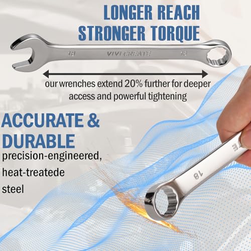 vivicreate 12-Piece Wrench Set, Metric Wrench Set 8mm-24mm, Combination Wrench Sets with Oxford Cloth Storage Bag for Home, Garage, Automotive Repair and Emergency Use - Made in India