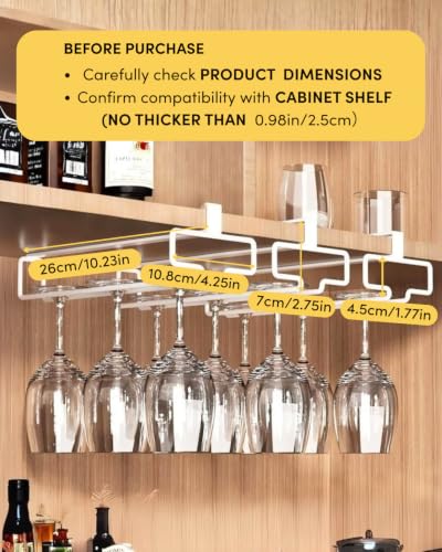 LINFIDITE 2 Pack Wine Glass Holder Stemware Rack Hanger Under Cabinet Wine Glass Rack Kitchen Hanging Storage Rack Organizer,White(For Partition Thickness under 0.98") - color: White, size: Shelf Thickness Under 0.98in