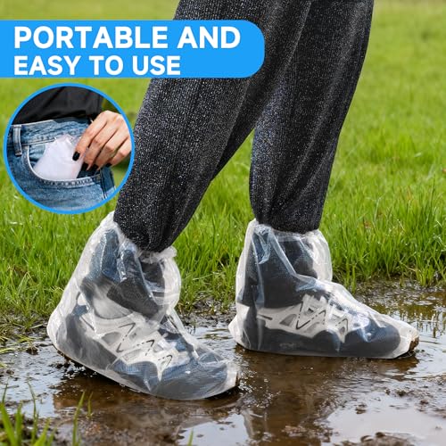 Waterproof Shoe Covers for Rain 10 Pairs Disposable Plastic Rain Shoe Covers Reusable Shoe Ponchos & Boot Covers for Adults' Short Size, Outdoor Travel Commuting and Indoor Protection (Clear)