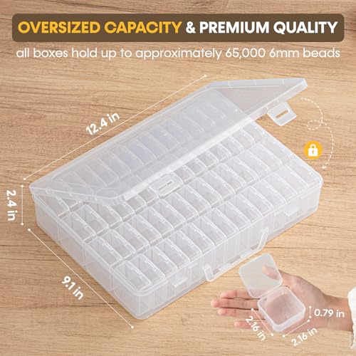 Portable Bead Organizer, 60Pcs Small Clear Storage Boxes with Hinged Lid and Large Craft Case with Handle, Mini Plastic Containers for Jewelry Making Diamonds Arts Screws Seeds Small Parts - size: 60 Pcs (2.16" x 2.16" x 0.78")