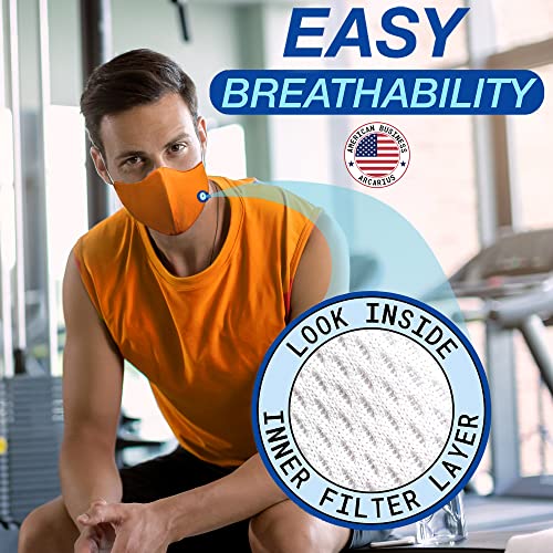 Arcarius Breathable Sports Face Mask – Moisture Wicking Gym & Travel Fit (3-Pack) - color: Orange