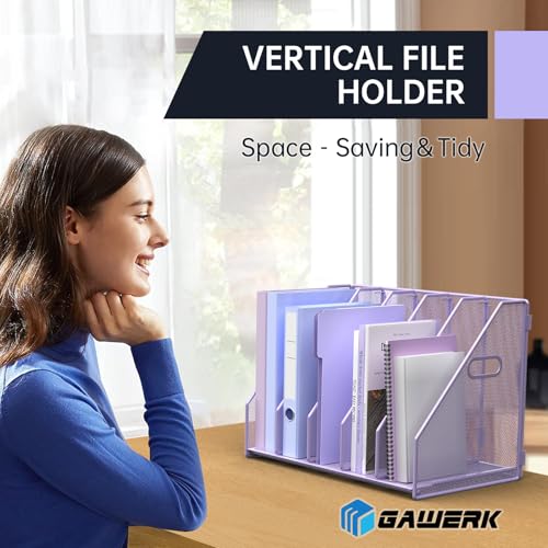 MINDEPOT Desk File Organizer Folder Holder with 5 Vertica for Office Purple - color: Purple