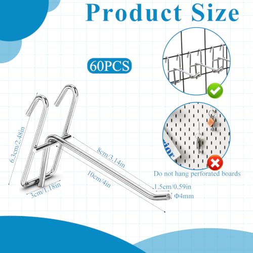 60 PCS 4in Grid Wall Hooks, Storage Gridwall Display Hangers, Heavy Duty