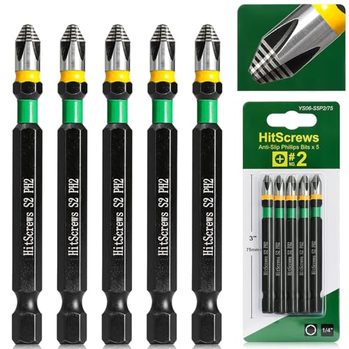 3-Inch Anti-Slip Phillips Impact Bits PH2,S2 Steel Drill Bits,360° Laser-Etched Magnetic Screwdriver Bit, CNC Precision, 1/4" Hex Shank for Furniture, Cabinets, Drywall & Carpentry | 5-Pack - color: Phillips #2, size: 3 inch