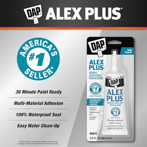 DAP Alex Plus Acrylic Latex Caulk, White, 2.8 oz (7079800956)