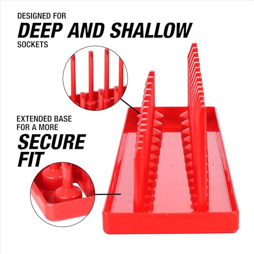OEMTOOLS 22237 6-Pc SAE & Metric Socket Tray Set for Sizes 1/4", 3/8”, 1/2" - color: Red and Blue