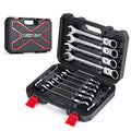 Eastvolt 12-Piece Flex-Head Ratcheting Wrench Set, Metric 8mm-19mm, Combination Ended Spanner kits, Chrome Vanadium Steel with Toolbox, EVHT1201 - size: Wrench set