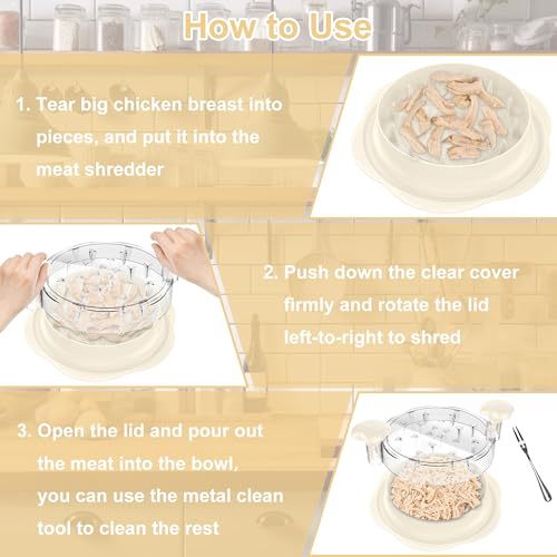 Chicken Shredder Tool Twist Large Meat Shredder with Brush&Fork, Beige - color: White
