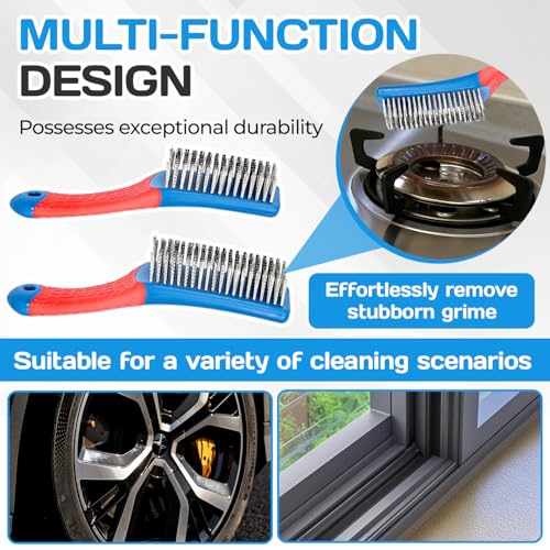 2PCS Wire Brushes,Heavy Duty Stainless Steel Wire Scratch Brush for Cleaning,Metal Wire Brush with Rubber Handle for Rust Removal & Paint Removal (2 Pcs (8-Row + 6-Row)) - color: 2 Pcs (8-row + 6-row)