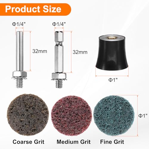 HARFINGTON 28pcs Quick Change Discs Set 1" Lock Sanding Discs with 1/4" Shank Pad Holder Coarse/Medium/Fine Grit Surface Conditioning for Polish Rust Removal - size: 1"