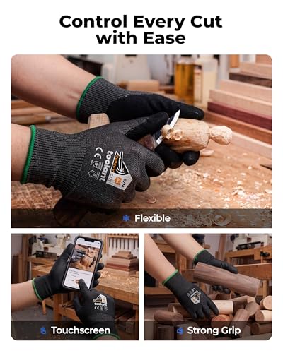 toolant ComfyCut A4 Cut Resistant Work Gloves, 3 Pairs, Dark Gray, Small - size: Small